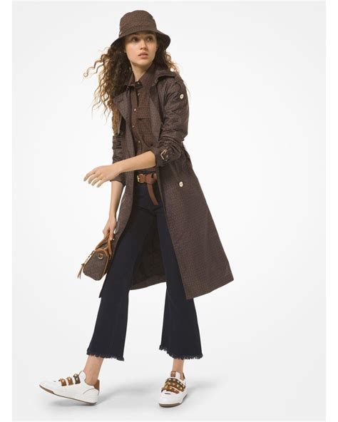 michael michael kors logo print satin ciré trench coat|Michael Kors.